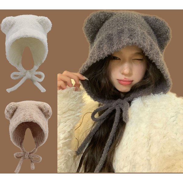 New Lambhair Winter Harajuku Y2K Beanies Knitted Hat Women Lace up Warm Thick Hip Hop Skullcap Short Hat Unisex Basic Cap