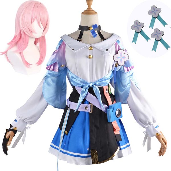 March 7th Cosplay Costume Big Size March 7th Dress Wig Role Play Lolita Outfits for Comic Con