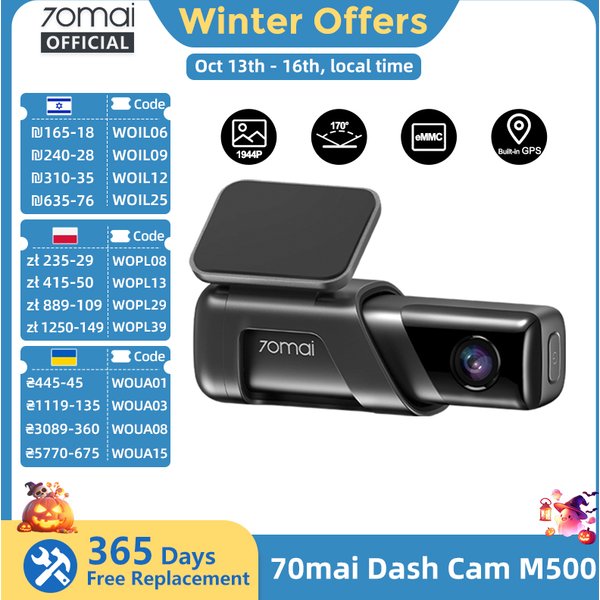 Caméra embarquée 70mai M500 1944P 170FOV, enregistreur de conduite 70mai M500, GPS, ADAS, surveillance de stationnement 24H, stockage EMMC intégré