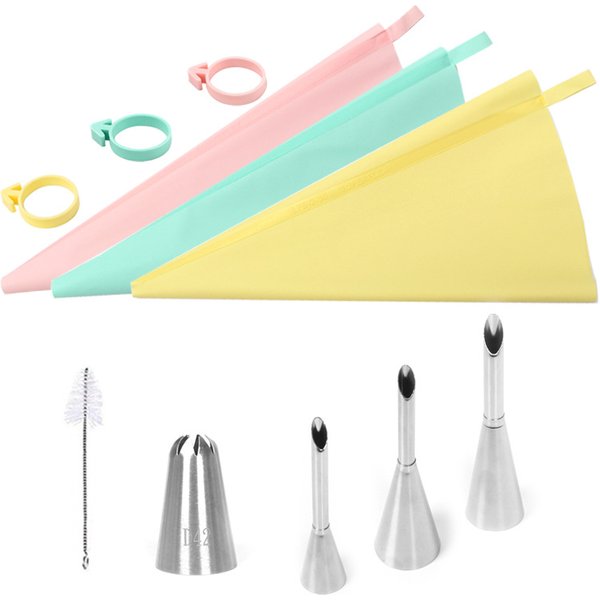 Poche à douille en silicone réutilisable pour glaçage de gâteau bouffant, accessoire de cuisine pour crème, Chi, DIY