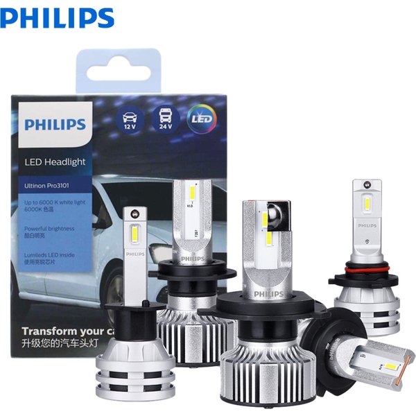 Philips LED H1 H3 H4 H7 H11 Ultinon Pro3101 12V/24V 6000K Bright White HB3 9005 HB4 9006 HIR2 9012 Auto Headlight LED Lamps, 2x