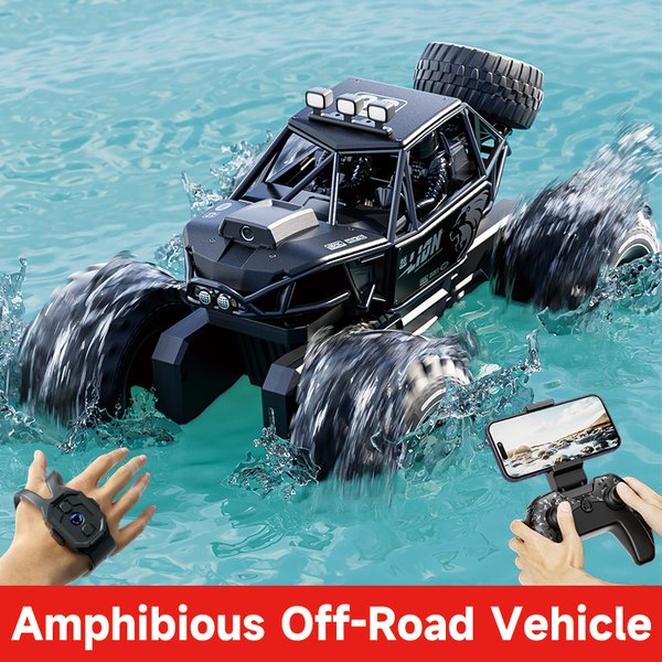 Amphibisches 4WD RC-Crawler-Fahrzeug mit 50 Minuten Laufzeit, IPX7 wasserdicht, App- und Gestensteuerung, Offroad-Drift, HD-Kamera für alle Geländearten.