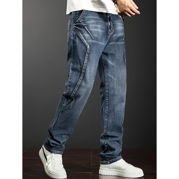 Neue Herren-Jeans mit geradem Bein, dehnbar, Freizeithose mit Persönlichkeitsdesign, bequeme Passform, moderner Stil