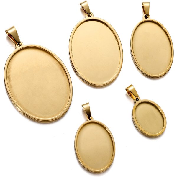 5pcs Gold Stainless Steel Oval Blank Bases For Pendants Tray 18/25/30/35/40mm Cabochon Bases Setting Jewelry Making Supplies
