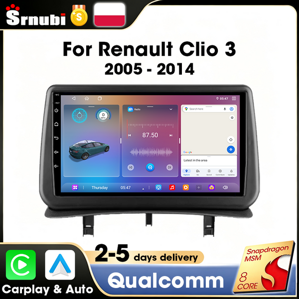 Srnubi FM AM RDS Stereo Carplay Android Auto für Renault Clio 3 2005 - 2014 Autoradio Multimedia-Player GPS-Navigation Qualcomm 6125 8-Kern 4G WIFI Zubehör