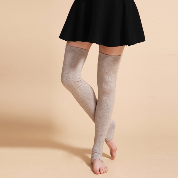 Jambières en laine et cachemire pour femmes, chaussettes thermiques épaisses et chaudes, solides, tricotées, chaussettes hautes pour filles, manches aux genoux, hiver