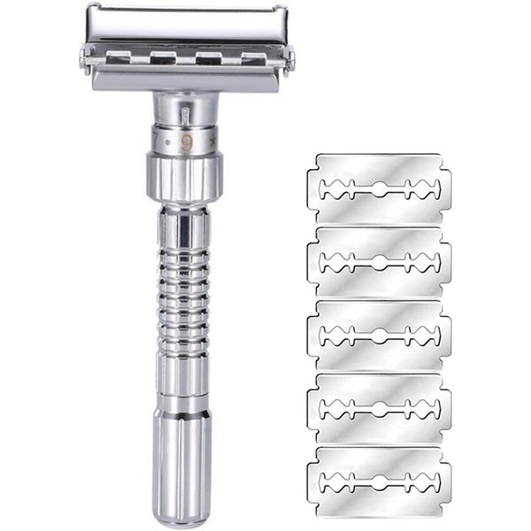 Nouveau Rasoir de sécurité réglable à Double bord lames de rasoir en alliage de Zinc rasoirs chromés avec 5 lames