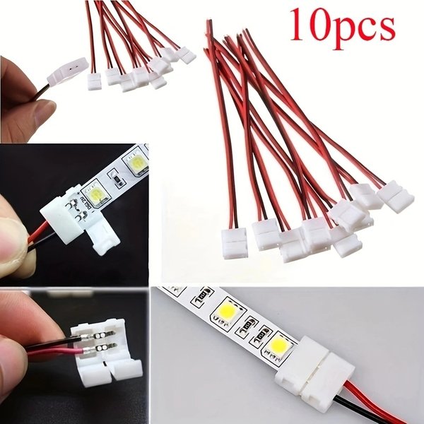 Adaptateur de bande Led à 2 broches, ruban pratique sans soudure, câble de connecteur PCB pour 3528 couleur unique, 10 pièces