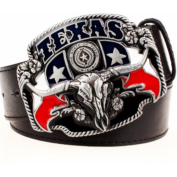 Interface West Texas-Ceinture de cowboy pour homme, tête de taureau, structure en métal, Texan Pride, mode