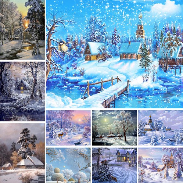 Kit de broderie point de croix pré-imprimé paysage hiver neige, bricolage, couture, travaux manuels faits à la main, artisanat, vente en gros, magique compté