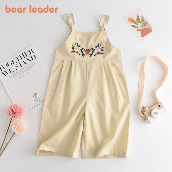 Bear Leader Mädchen Latzhose 2026 Sommer Einfarbig Bestickte Blumen-Trägerhose aus Baumwolle Kinder Mode Outfits
