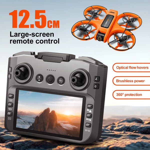 FACEGLE S156 Drohne mit großem Bildschirm-Fernbedienungsdisplay, bürstenlosem Motor, optischer Flusspositionierung für reibungsloseren Flug, zwei Kameras mit elektrisch einstellbarem Winkelmodus, 360°