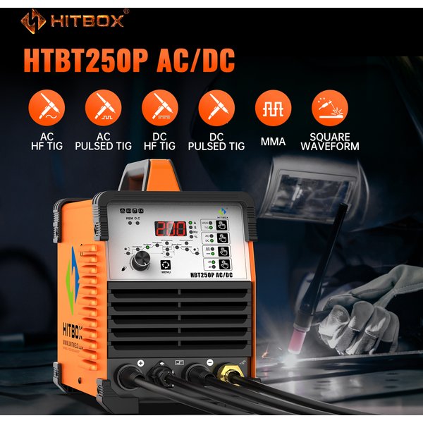 AC/DC TIG-Schweißgerät HITBOX HBT250P HF TIG MMA ARC Stick Pulse Argon 2T/4T IGBT Inverter Aluminium-Schweißmaschine EU-Stecker