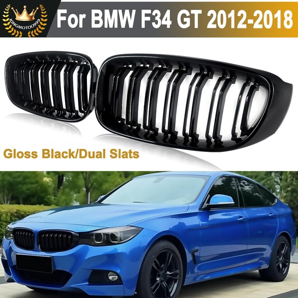 SAIQINGSP Doppelsteg-Frontstoßstangengrills für BMW F34 3er GT 2012-2018, glänzend Schwarz, Nieren-Kühlergrill 51137294803, 51137294804, Autozubehör