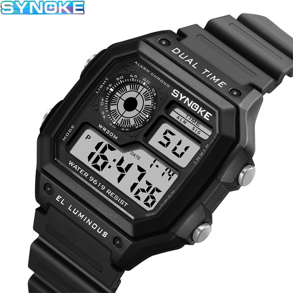 SYNOKE-Montres numériques militaires pour hommes, montre-bracelet de sport, chronographe Shoous, étanche, électronique, mâle