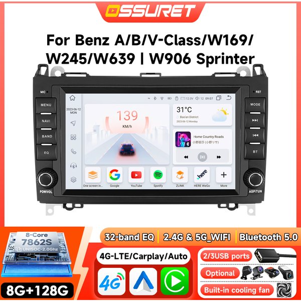 Android Auto Radio für Mercedes Benz A B B200 W169 W245 W906 Sprinter W639 Vito Viano Wireless CarPlay 2Din Autoradio GPS 7862