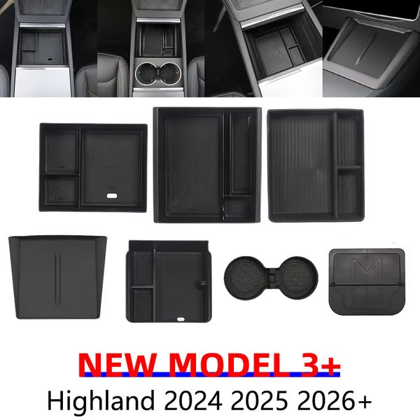 Für Tesla Modell 3 Highland 2025, Mittelkonsole, Armlehne, Aufbewahrungsbox, Fach, versteckter Getränkehalter, Organizer, Verstauen, Aufräumen, Zubehör