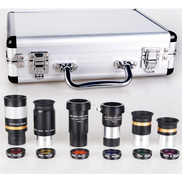 Kit d'accessoires pour télescope astronomique, oculaire, lentille Barlow, filtres de couleurs 1.25 "4/10/40/8-24mm, 2x/5x lentille Barlow