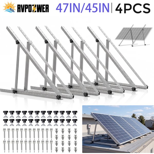 RVPOZWER 4-teiliges Set Verstellbare Solarmodul-Halterung 45 Zoll/47 Zoll mit Klappbaren Neigungsverstellbaren Beinen für Dachmontage an Autarken Wohnmobilen und Booten