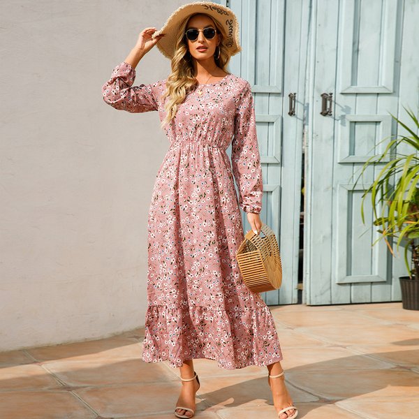 2023 Sping été bohème femmes Maxi robe décontracté à manches longues taille haute plage femme robes en mousseline de soie robes florales Mujer nouveau