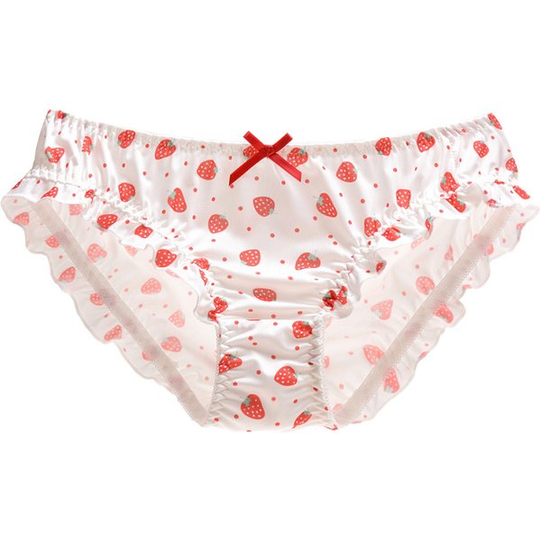 Cartoon Strawberry Print Milk Silk Cute Lovely Sweety Women's Underwear Low Waist Ruffle Princess Style Cosplay Panties Breifs