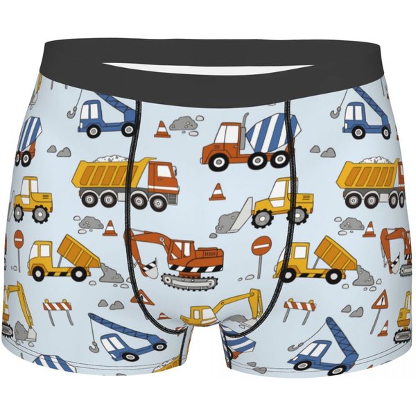 Camions de Construction pour hommes Bulldozers modèle Boxer Shorts culottes taille moyenne sous-vêtements excavatrices dessin animé mâle drôle caleçon