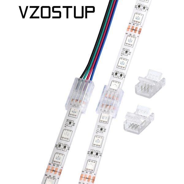 Connecteur de bande lumineuse RGB à 4 broches, pour IP20 IP65 5050 3528 10mm, connecteurs de bande lumineuse à fil, pince de fixation, connexion rapide