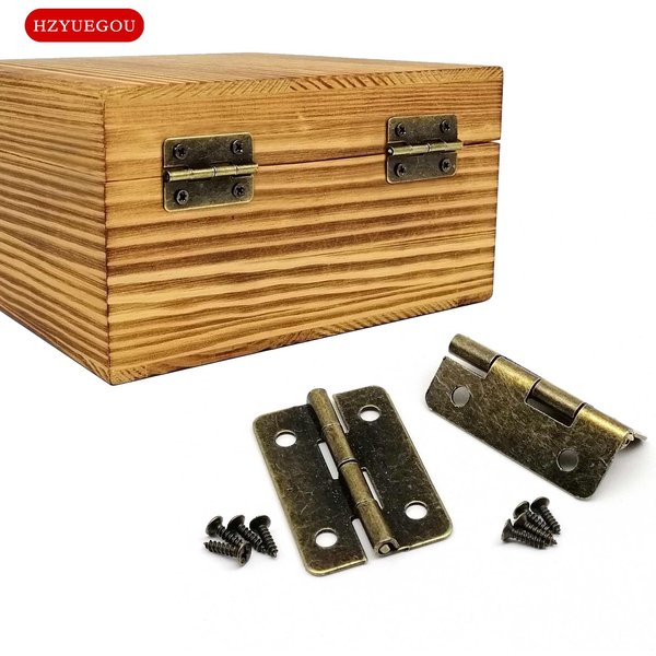 12pcs Wooden Box Hinge with Screw for Jewelry Chest Gift Wine Music Case Dollhouse Cabinet Door Antique Brass Bronze 21x30mm