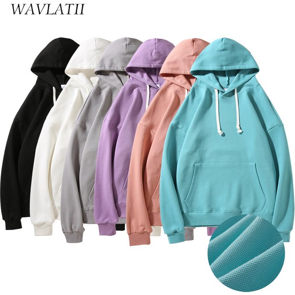 WAVLATII femmes nouveau sweat à capuche blanc femme surdimensionné décontracté tissu piqué à capuche dame vert clair hauts à capuche pour le printemps automne WH2395