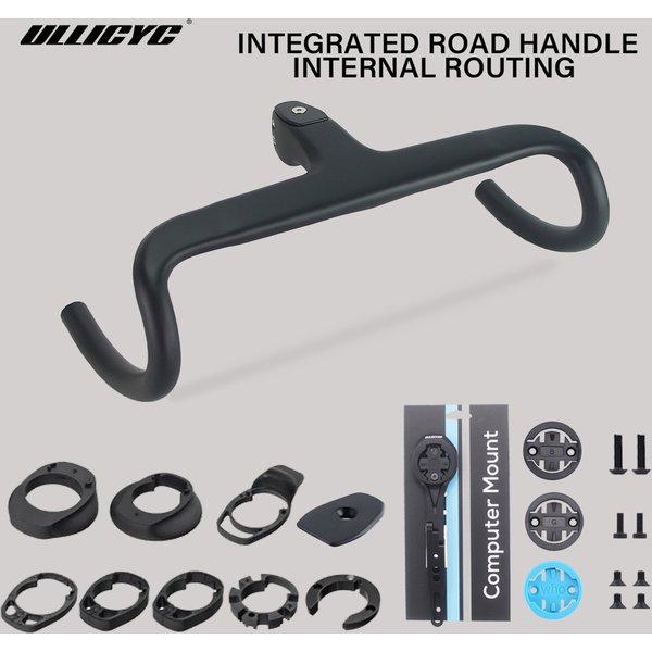 ULLICYC T1, guidon de vélo de route entièrement en fibre de carbone, avec câblage interne intégré, pour cadres de 360 mm à 380 mm, avec entretoises de montage.