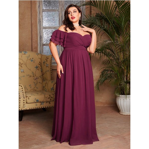 Mgiacy-Robe de soirée en mousseline de soie, grande taille, ligne cou irrégulière pliante multicouche, manches typosleeve, jupe complète, robe de Rh, robe de soirée