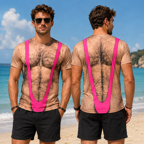 T-shirt imprimé en 3D avec motif de corps musclé amusant, vêtements de créateur pour hommes, streetwear, haut à manches courtes, t-shirt avec motif de poils sur la poitrine.