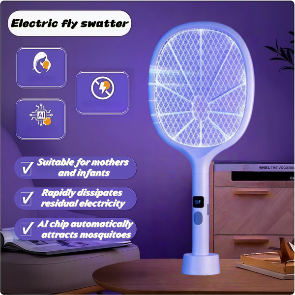 Raquette anti-moustiques améliorée 3000V avec chargement TYPE-C, raquette électrique anti-moustiques 3 en 1, lampe tue-moustiques