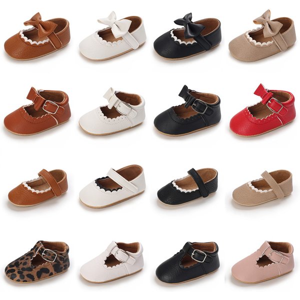 New Casual Shoes Infant Toddler Bowknot Non-slip Rubber Soft-Sole Flat PU First Walker Newborn Baby Girl Princess Shoes