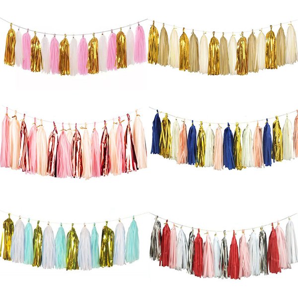 15-30 pièces multicolore bricolage papier de soie gland guirlande ensembles bébé douche anniversaire fête d'anniversaire mariage décoration artisanat