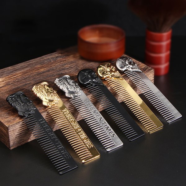 Gentleman Barber Styling Metal Comb Stainless Steel Men Beard Comb Mustache Care Shaping Tools Pocket Hair Comb Salon Styling