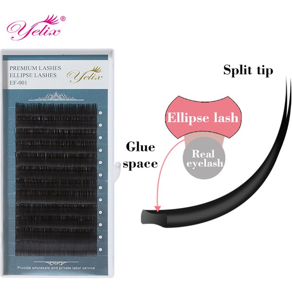 Yelix Ellipse Flat Eyelash Extension Soft Cashmere Lashes Split-tips Mix Lash Extensions For Professionals Individual Eyelashes