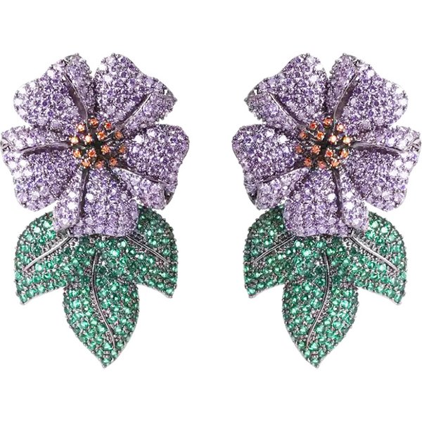 CWWZircons Big Chunky Micro Pave Lila Zirkonia Steine Statement Luxus Blume Hochzeit Braut Party Lange Ohrringe E0619