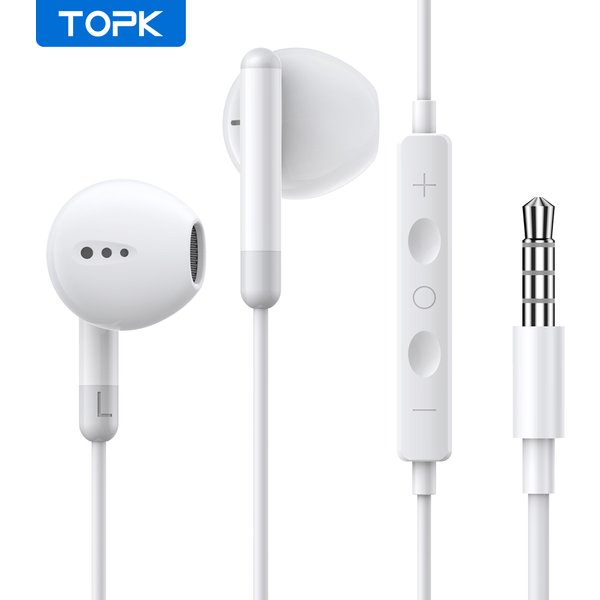 Topk Kopfhörer 3,5mm In-Ear-Kopfhörer kabel gebundene Steuerung Sport-Headset für Xiaomi Samsung Smartphone mit Mikrofon