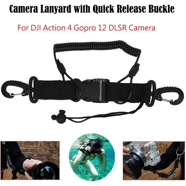 Lanière de plongée pour caméra avec boucle à dégagement rapide et clips pour DJI Action 4, GoPro 12, appareil photo reflex numérique – Accessoire de plongée sportive