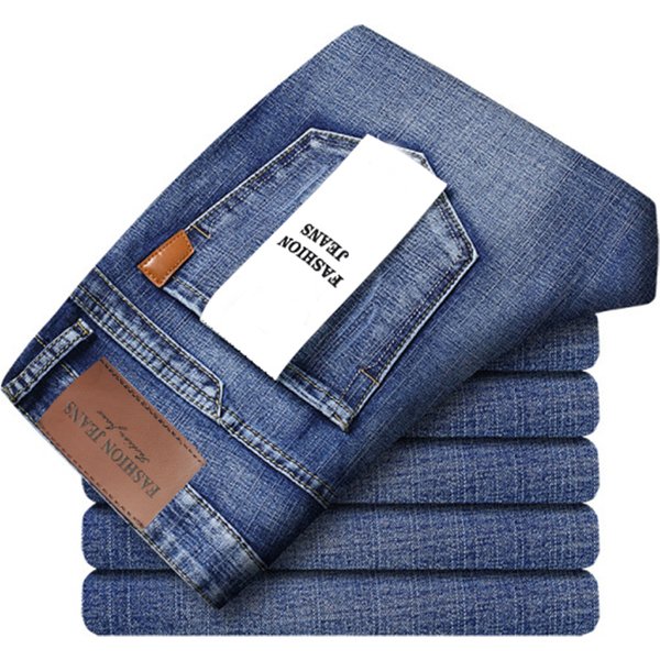 Classic Business Casual Jeans Men 2026 New Fashion Blue Slim Stretch Denim Trousers Male High Pants Men Clothing
