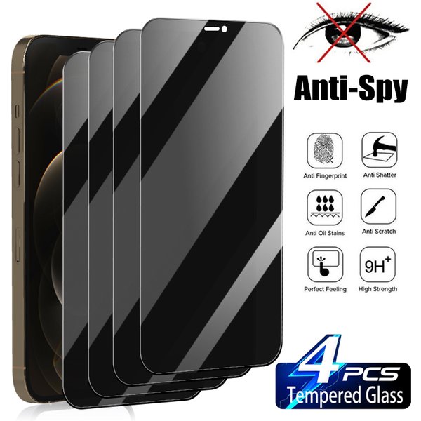 Protecteur d'écran Anti-espion, 2/4 pièces, pour iPhone 11 12 13 Pro Max, verre de confidentialité pour iPhone 13 12 Mini, verre trempé 9D, couverture complète