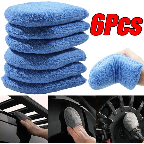2/6Pcs Mixed Microfiber Car Wax Applicator Pad Car Polishing Sponge Mittens Wax Foam Applicator Pad Auto Detailing Accessories