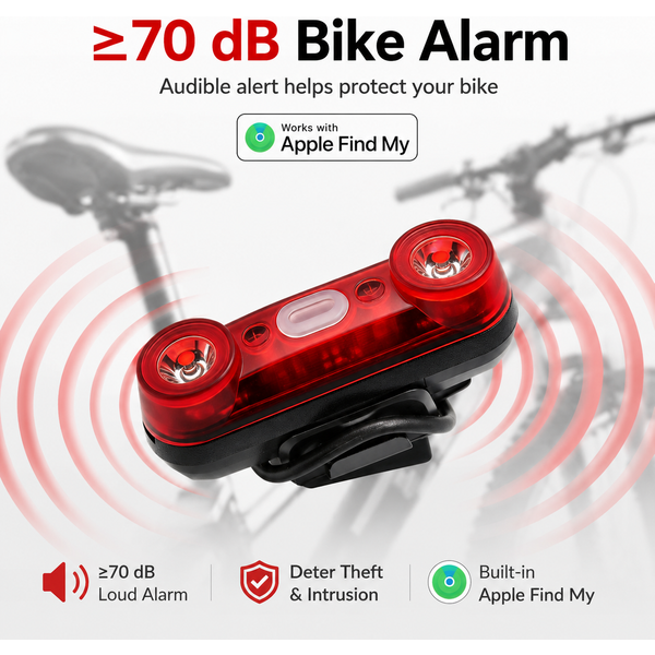 Feu arrière intelligent pour vélo avec traqueur Apple Find My et alarme 70 dB - LED super lumineuse, batterie USB 30H, feu arrière étanche IPX4