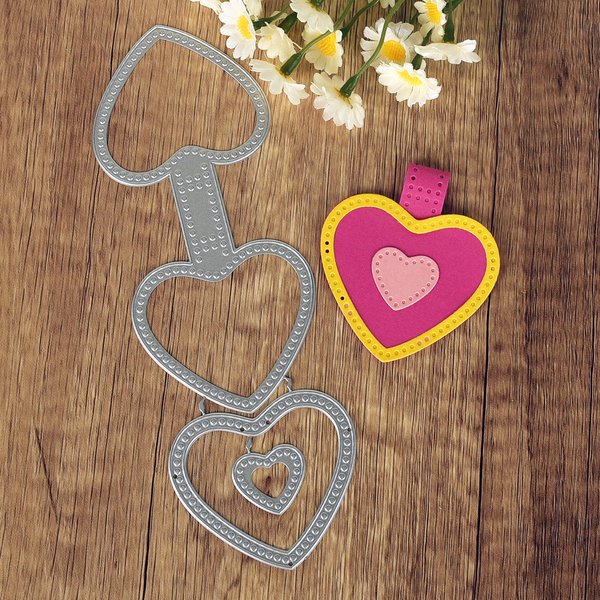 Étiquette d'amour carré nœud papillon doigt coeur matrices de découpe Scrapbook bricolage artisanat découpé papier cartes faisant outil Album couverture gaufrage
