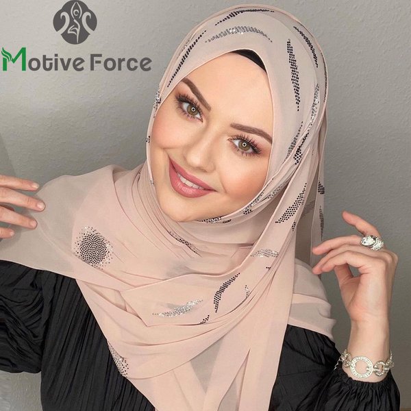 Muslimischen Chiffon Pailletten Strass Party Hijab Turbane Mode Turban Abaya Kleid Schal Hijabs Für Frau Abayas Frauen Jersey Schal