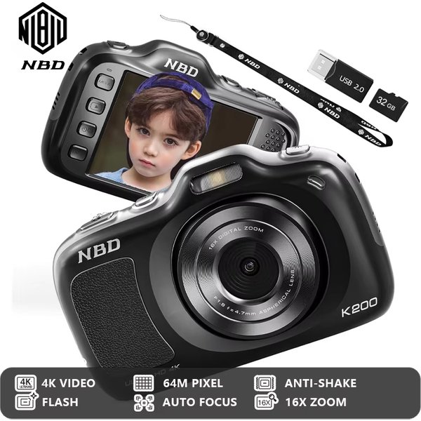 NBD K200A 4K 64MP Mini Digitalkamera Niedliche Kompakte Taschenkamera Tragbare Vlogging-Kamera für Selfies und Reisen