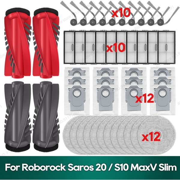 Kompatibel mit Roborock Saros 20 / S10 MaxV Slim Zubehör Bürste Filter Staubbeutel Wischtuch Ersatzteile-Set