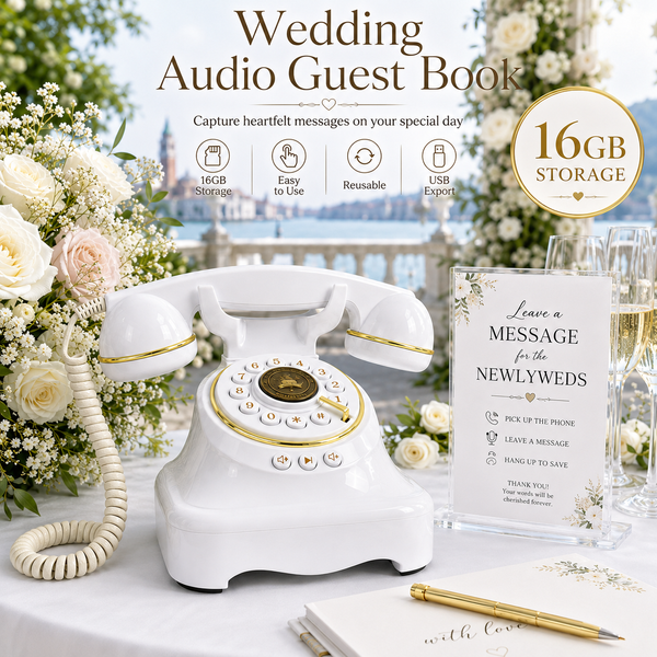 Audio Guestbook Auto-Save Vintage Gästebuch Telefon Retro Sprachaufnahmegerät Automatische Speicherung Gaststimme Andenken Antikes Telefon für Hochzeit Brautparty Geburtstag Jubiläum Abschlussfeier