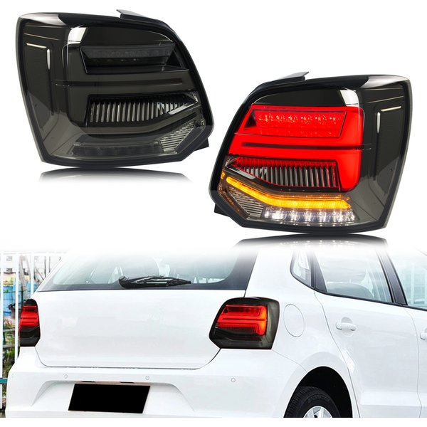 LED-Rückleuchten für Volkswagen VW Polo 5 MK5 6R 6C 2009–2017, dynamische Animation, sequentielles Blinker, schwarze Montage der Rückleuchten